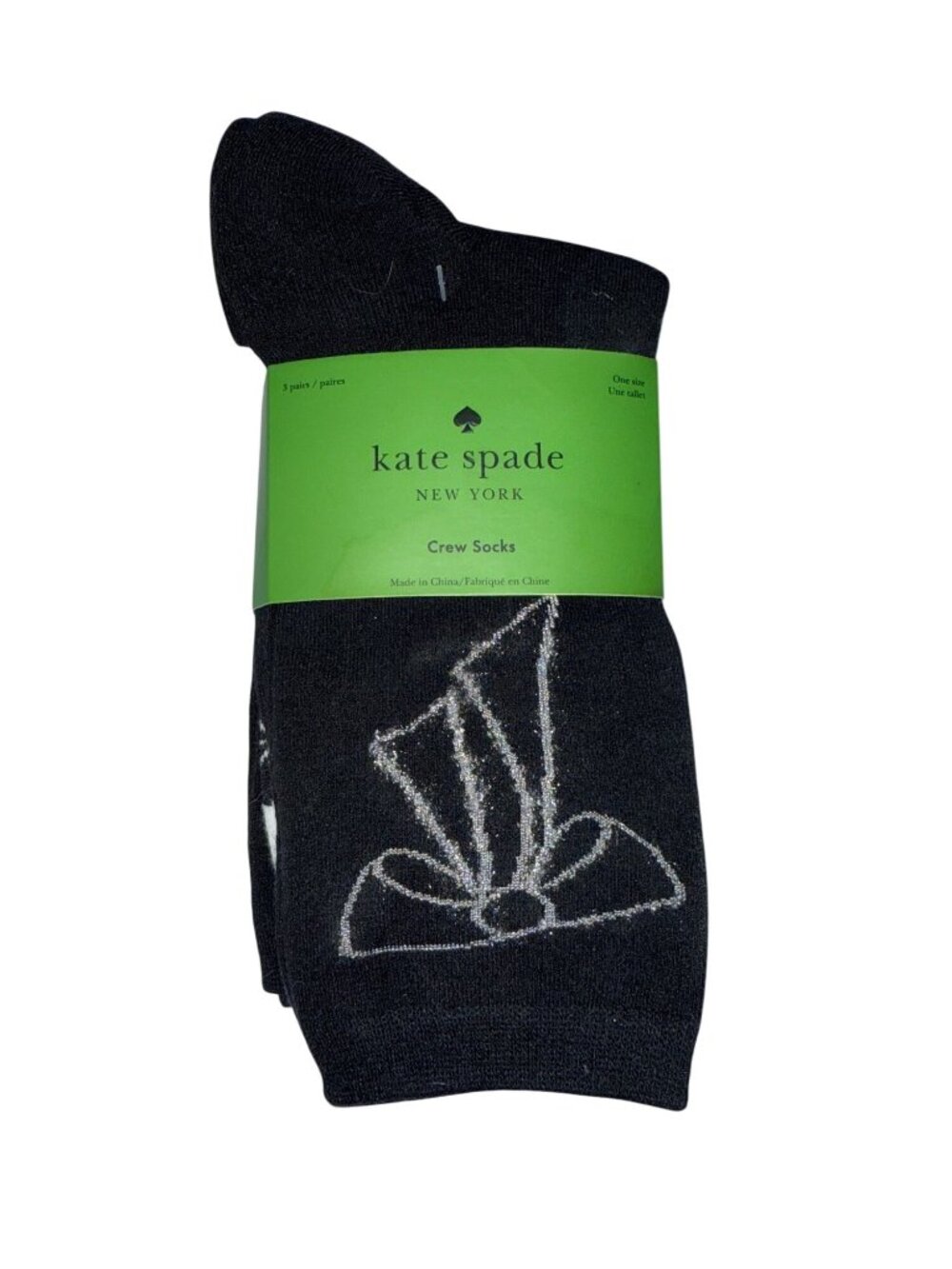 Kate Spade New York 3 Pack Crew Socks Bow Floral Logo One Size NWT Designer